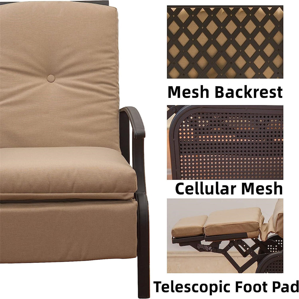 Patio Recliner Chair with Cushions and Adjustable Reclining Back - Steel Frame