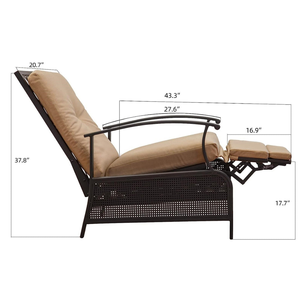 Patio Recliner Chair with Cushions and Adjustable Reclining Back - Steel Frame