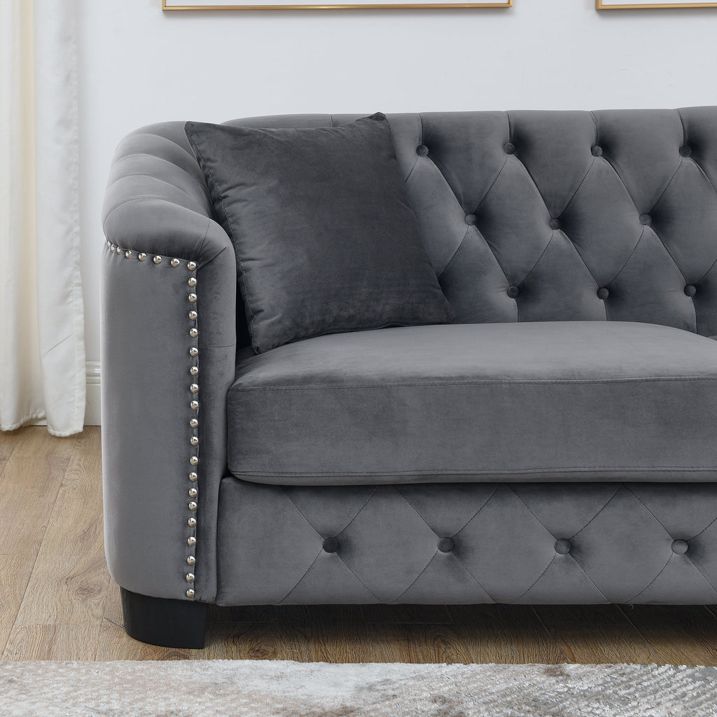 Velvet Chelsfield Sofa Set with Deep Seat Cushions - Grey, Beige, or Black