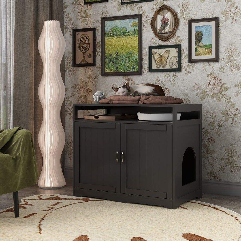 Litter Box Enclosure with Hidden Plug - Espresso MDF