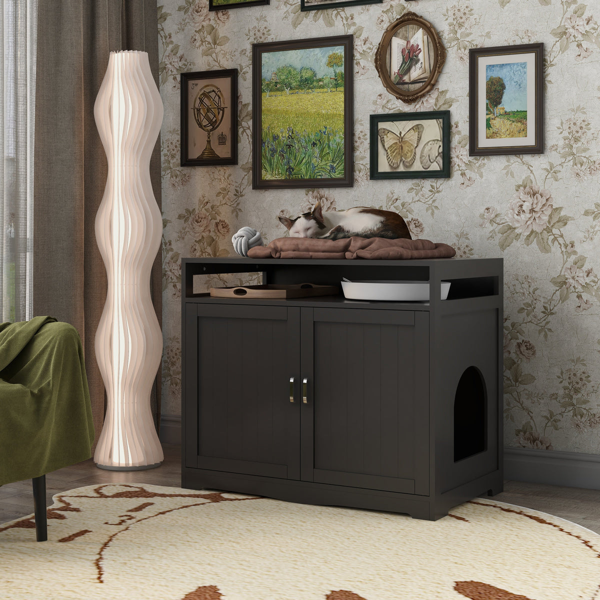 Litter Box Enclosure with Hidden Plug - Espresso MDF