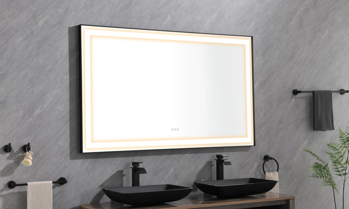 Framed LED Bathroom Vanity Mirror with Three Color Lights - Polished Crystal