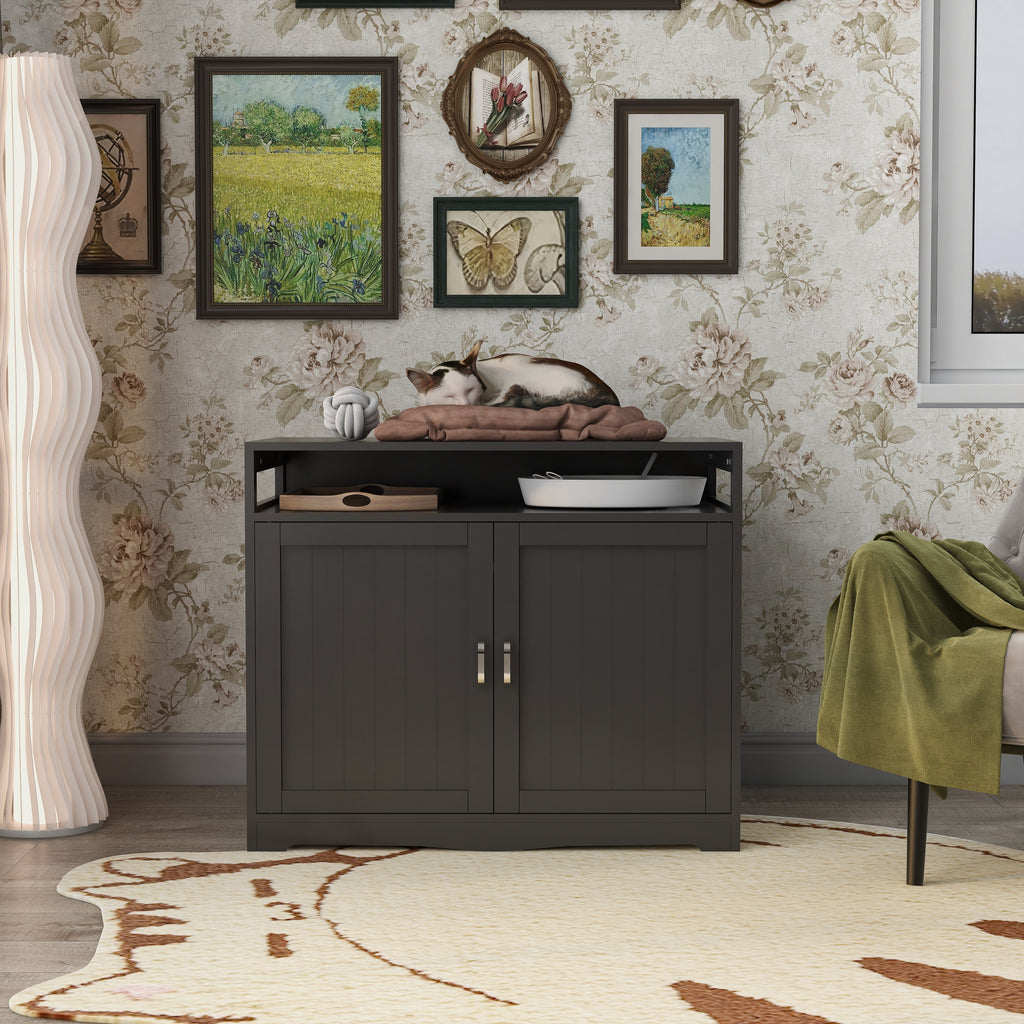 Litter Box Enclosure with Hidden Plug - Espresso MDF