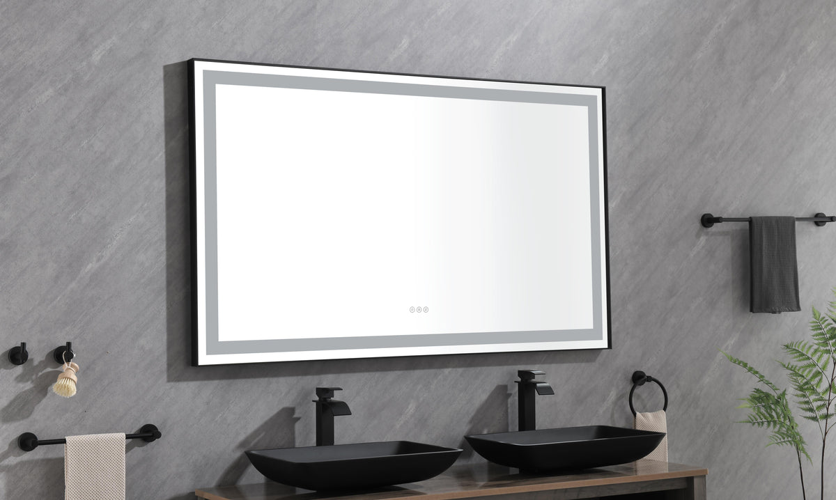 Framed LED Bathroom Vanity Mirror with Three Color Lights - Polished Crystal