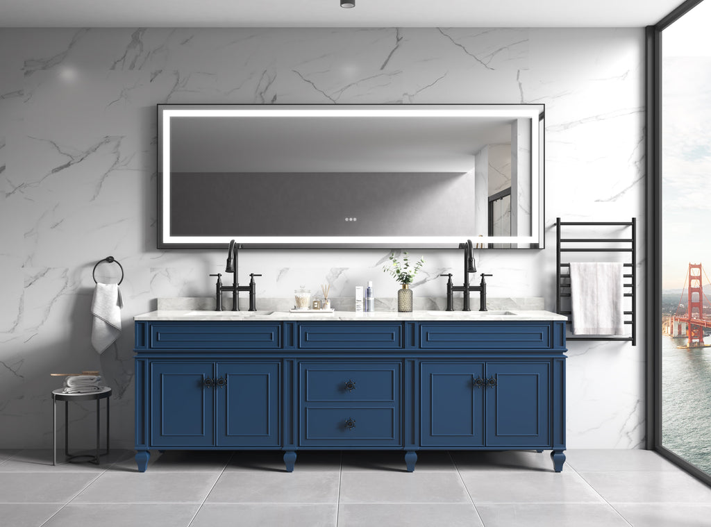 Framed LED Bathroom Vanity Mirror with Three Color Lights - Polished Crystal