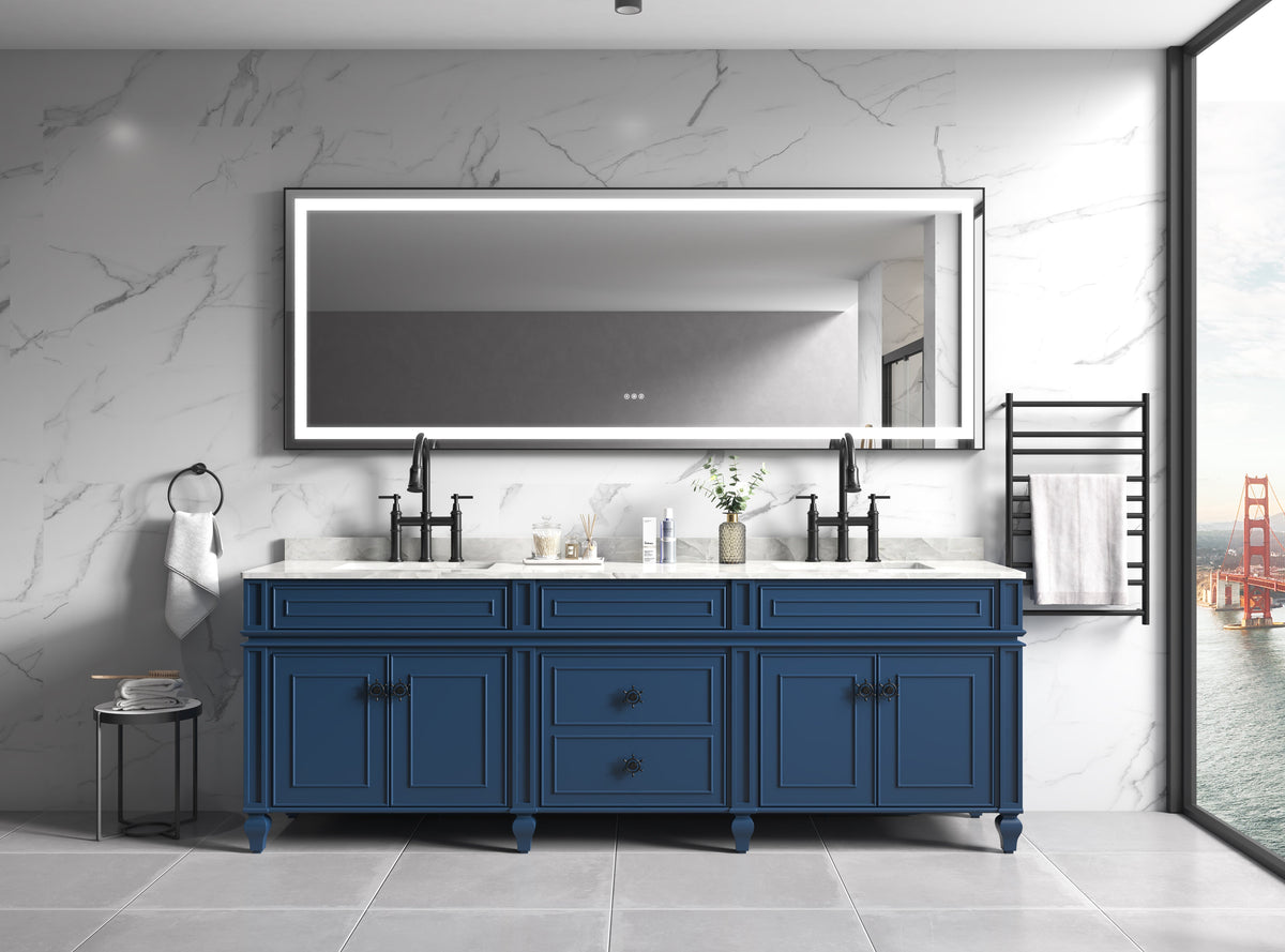 Framed LED Bathroom Vanity Mirror with Three Color Lights - Polished Crystal