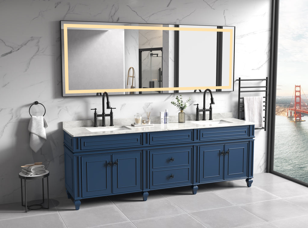 Framed LED Bathroom Vanity Mirror with Three Color Lights - Polished Crystal