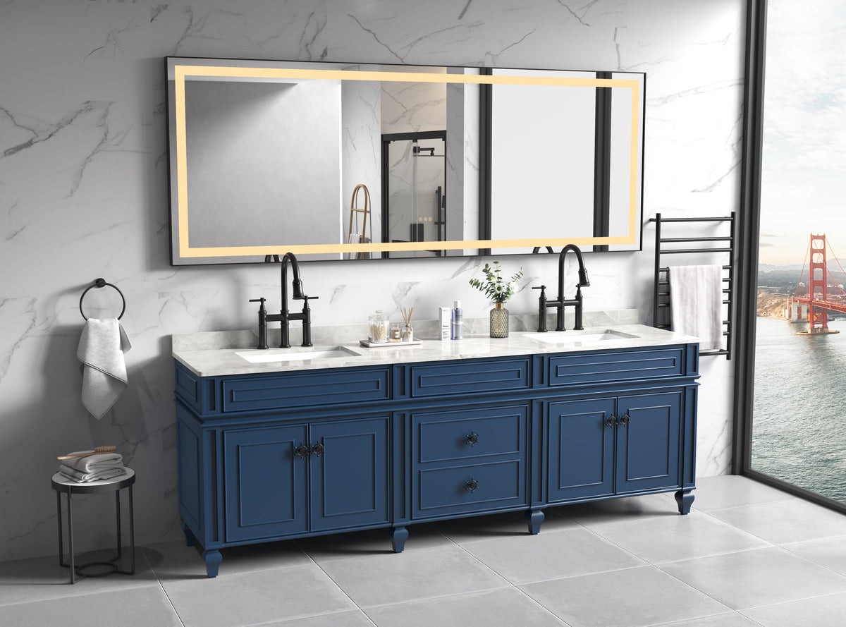 Framed LED Bathroom Vanity Mirror with Three Color Lights - Polished Crystal