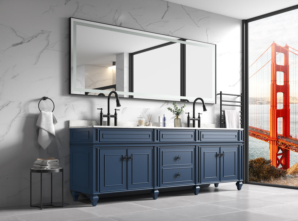 Framed LED Bathroom Vanity Mirror with Three Color Lights - Polished Crystal
