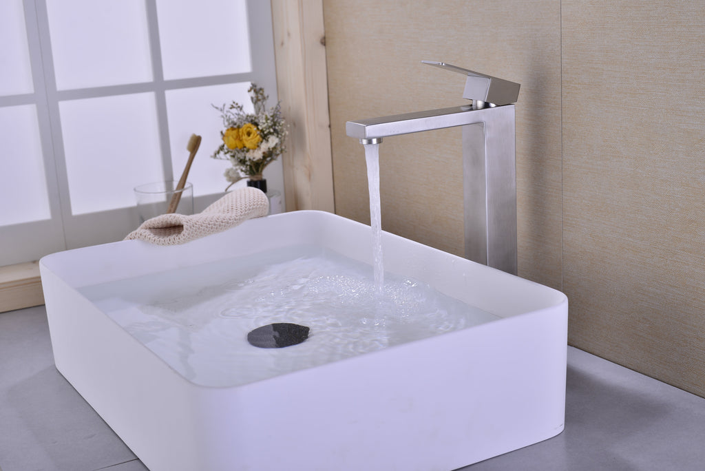 Single Handle Sink Bathroom Faucet with Streamlined Operation – Brushed Nickel