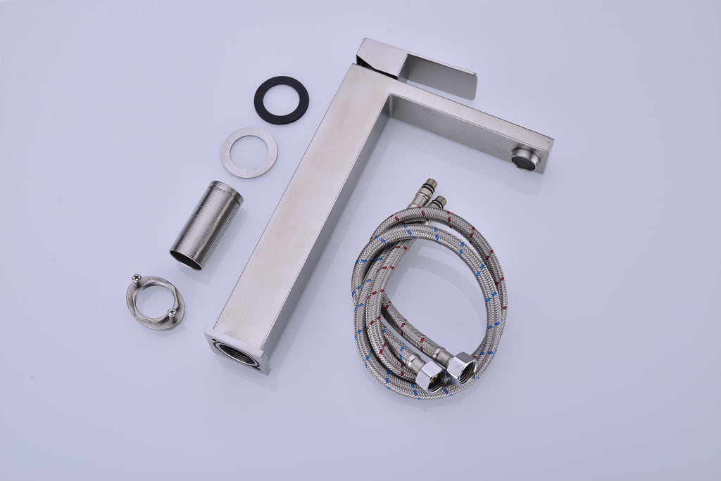 Single Handle Sink Bathroom Faucet with Streamlined Operation – Brushed Nickel