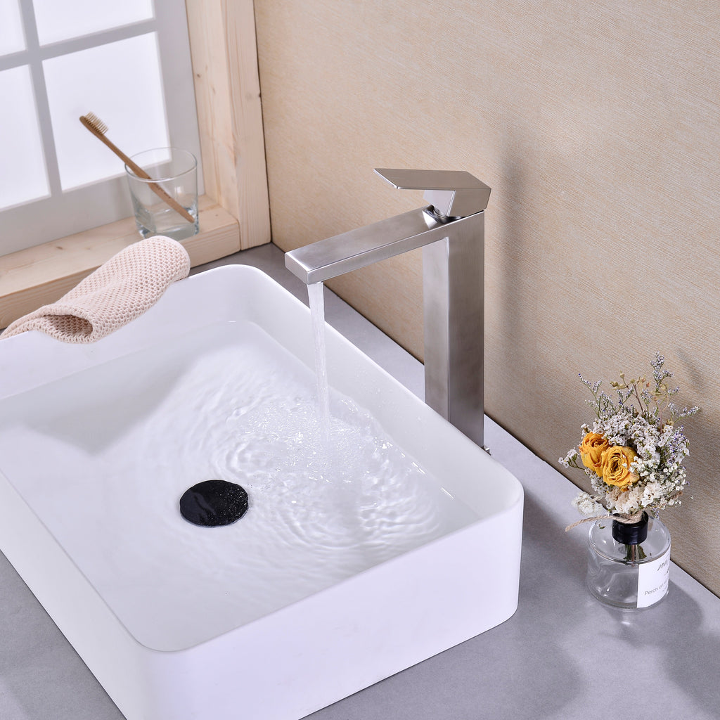 Single Handle Sink Bathroom Faucet with Streamlined Operation – Brushed Nickel