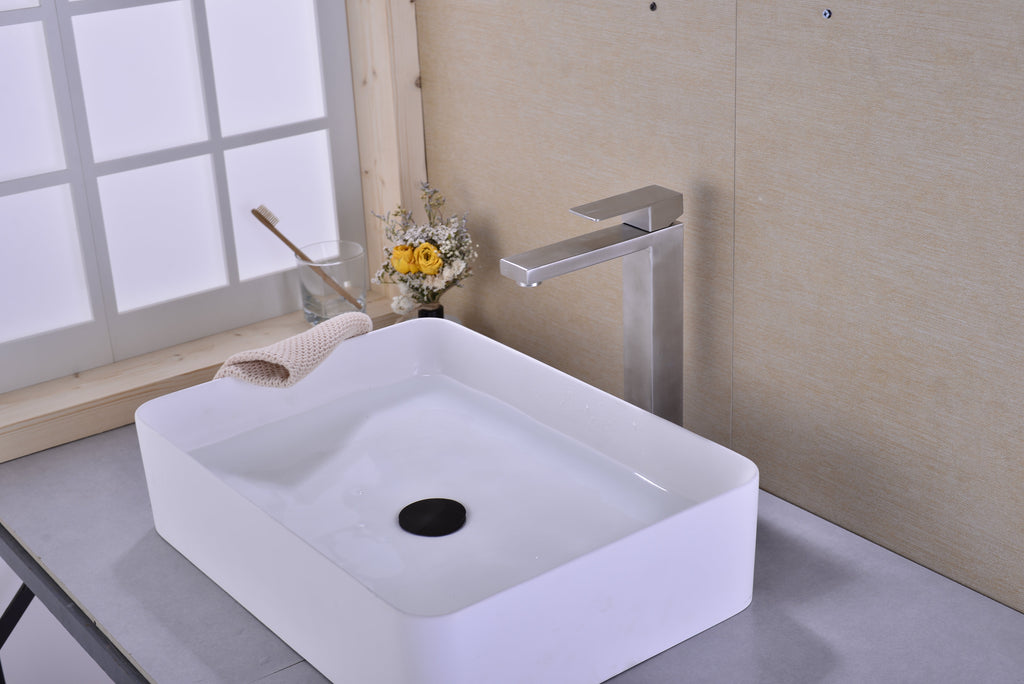 Single Handle Sink Bathroom Faucet with Streamlined Operation – Brushed Nickel