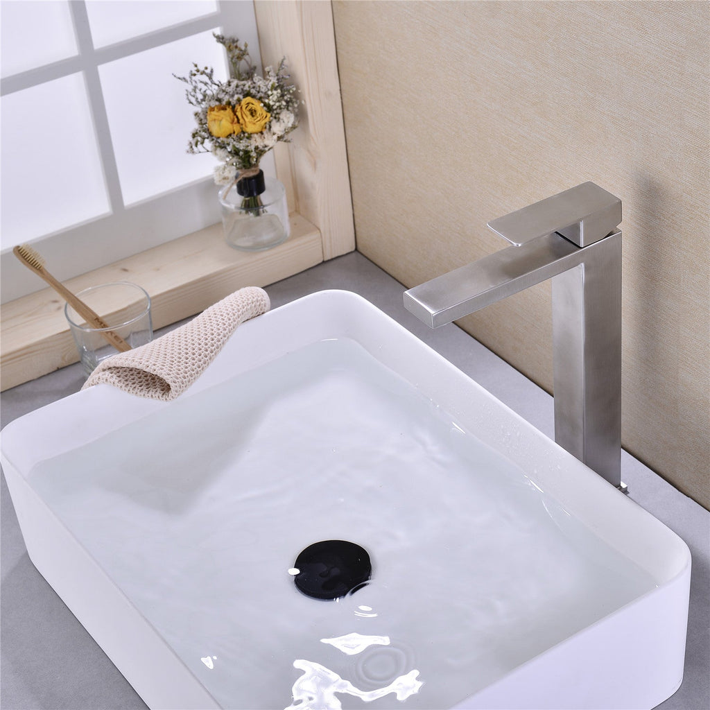Single Handle Sink Bathroom Faucet with Streamlined Operation – Brushed Nickel