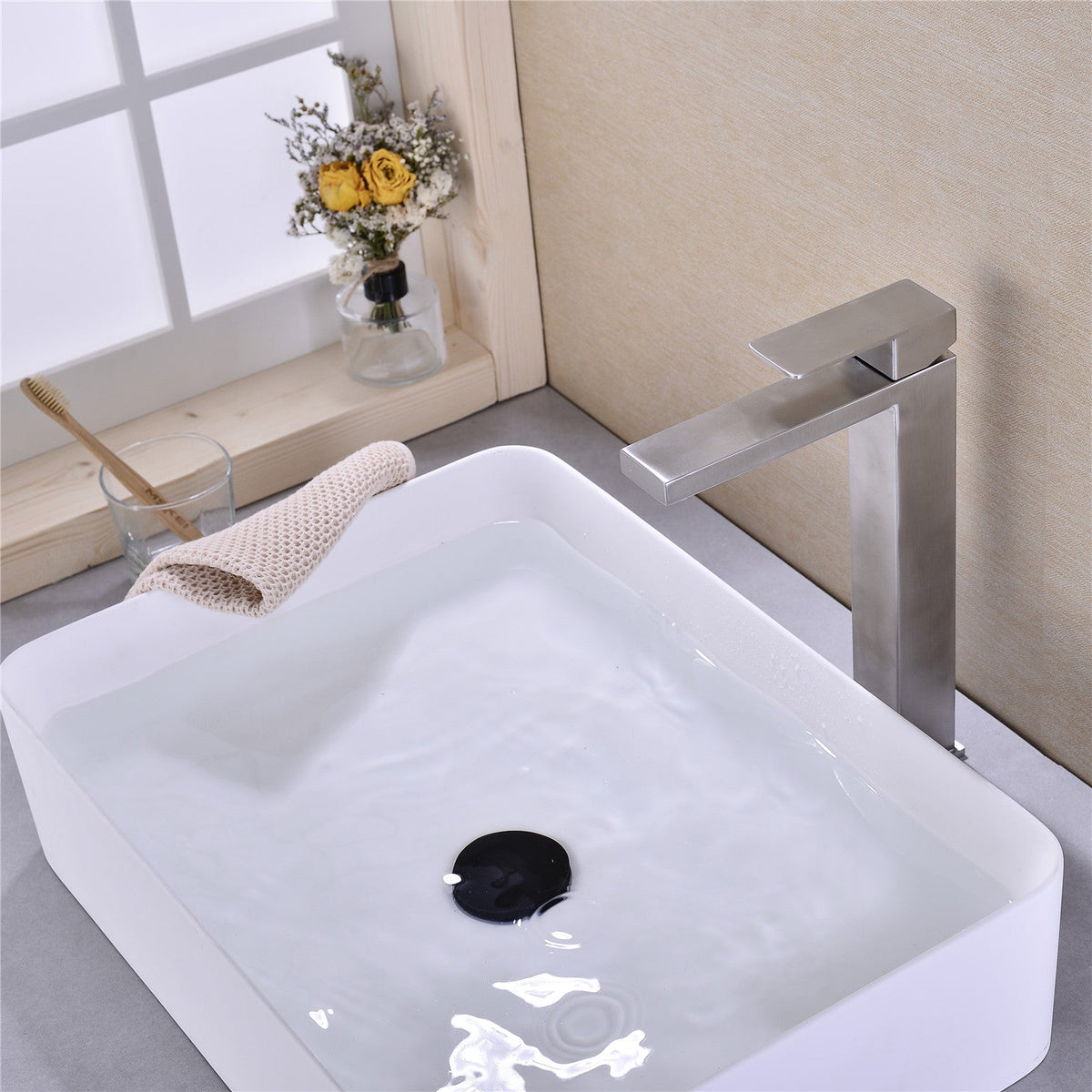 Single Handle Sink Bathroom Faucet with Streamlined Operation – Brushed Nickel