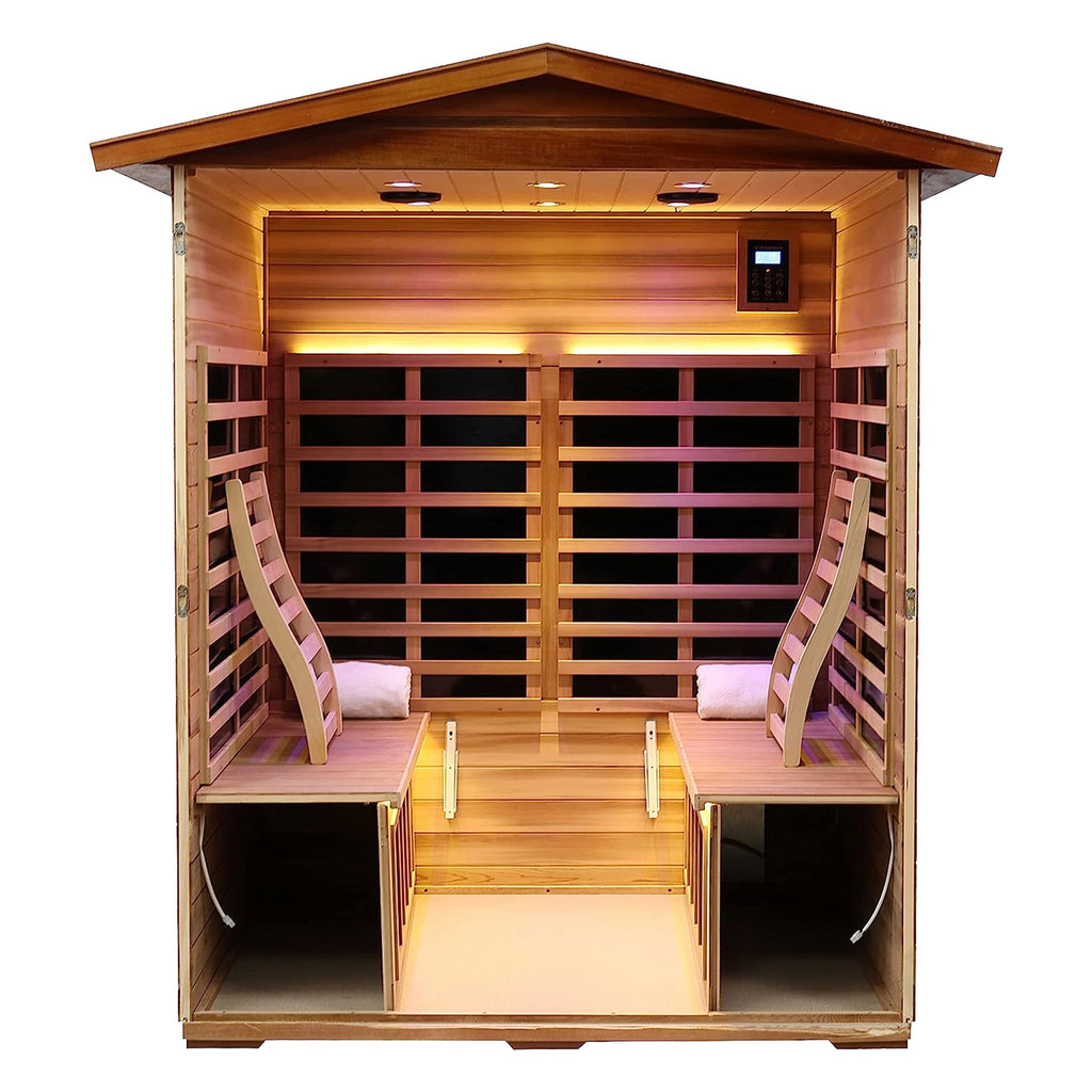 Four-Person Far-Infrared Outdoor Sauna with Carbon Crystal Heating Plates - Natural Hemlock