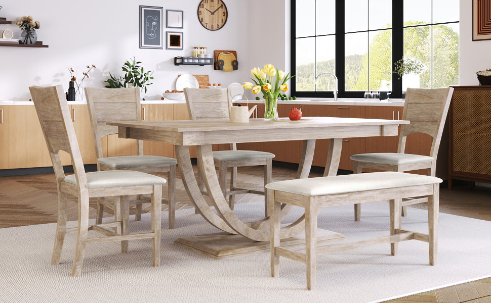 6-Piece Wood Dining Table Set with Half Round Legs - Seats 6