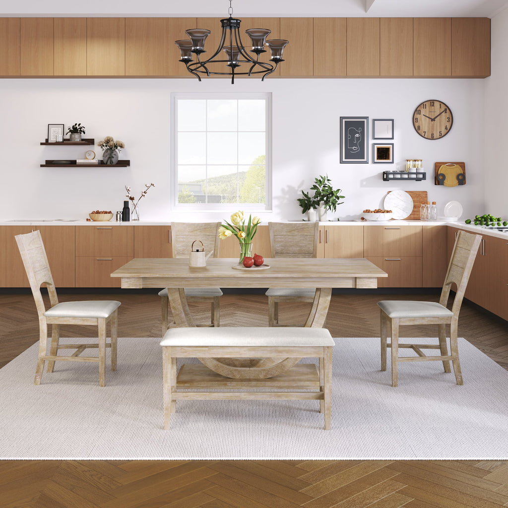 6-Piece Wood Dining Table Set with Half Round Legs - Seats 6