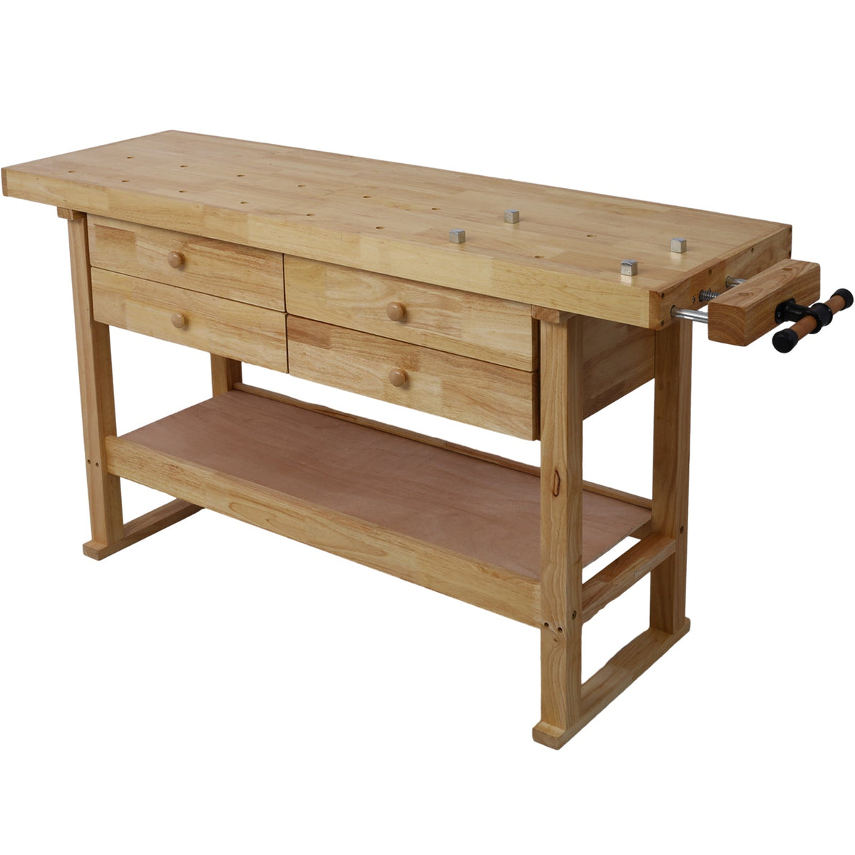 60in Wooden Workbench with 4 Drawers – Rubber Wood