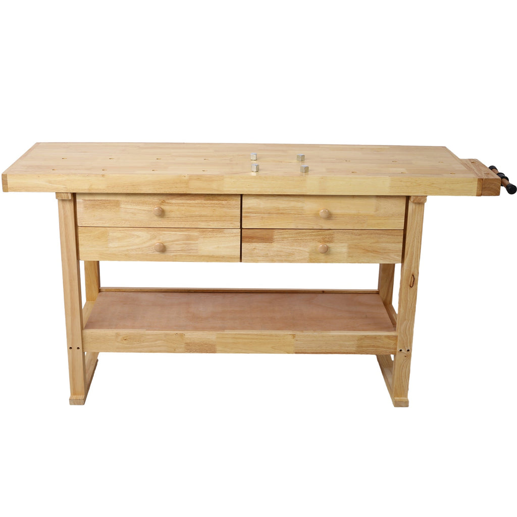 60in Wooden Workbench with 4 Drawers – Rubber Wood