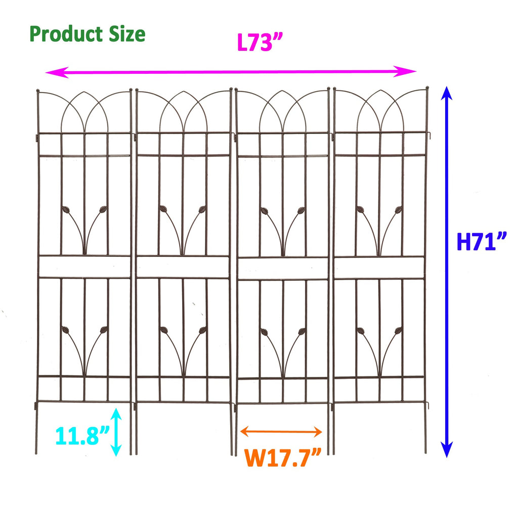 4 Pack Metal Garden Trellis with Rustproof Iron Support - Brown or Black