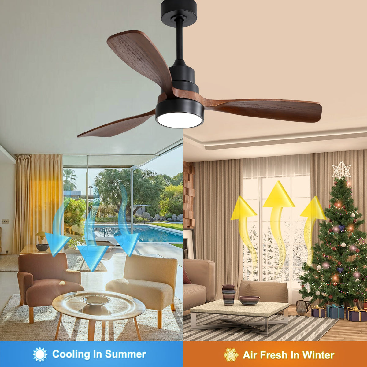 48 Inch Wood Ceiling Fan with Remote Control - Black
