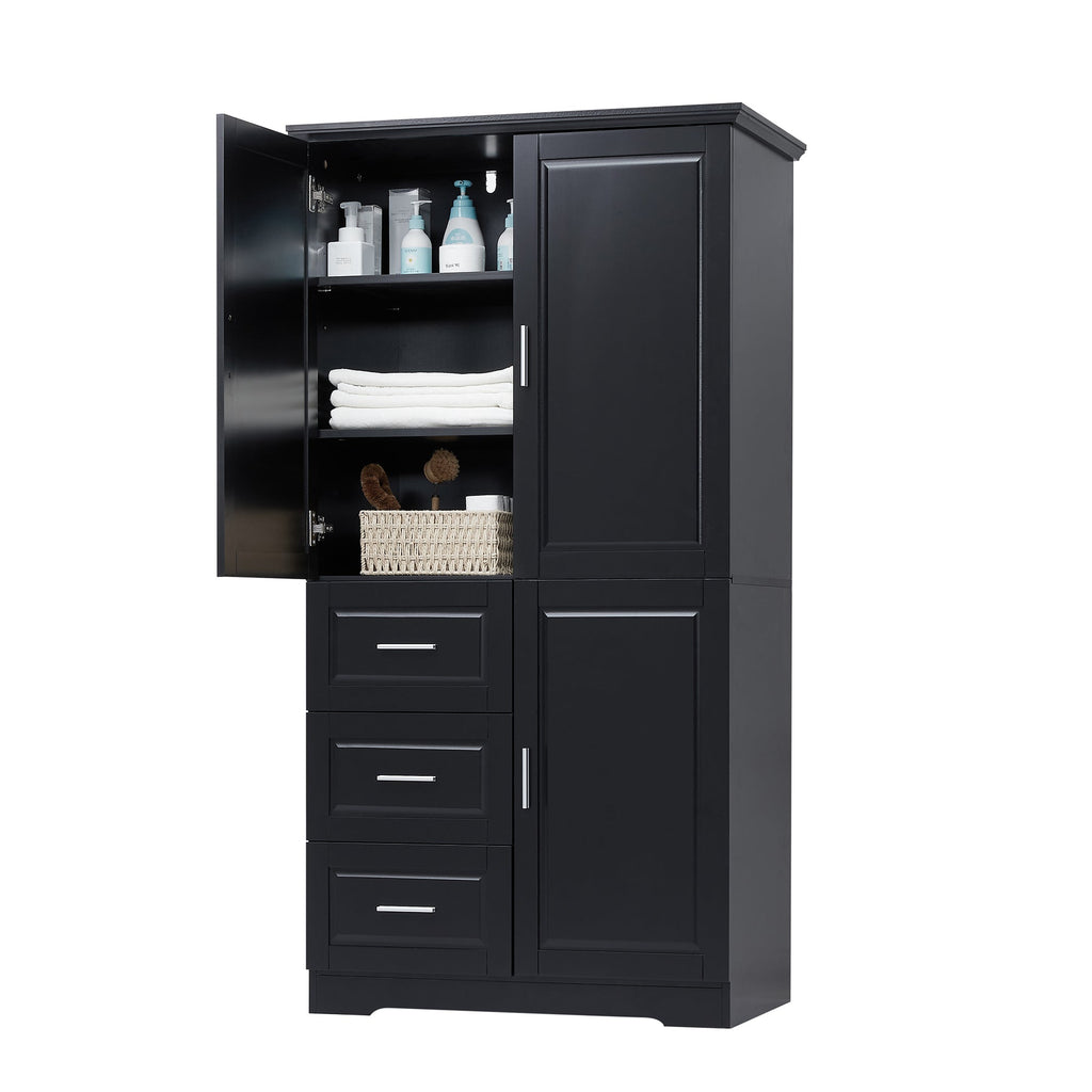 Tall and Wide Storage Cabinet with Doors - Black