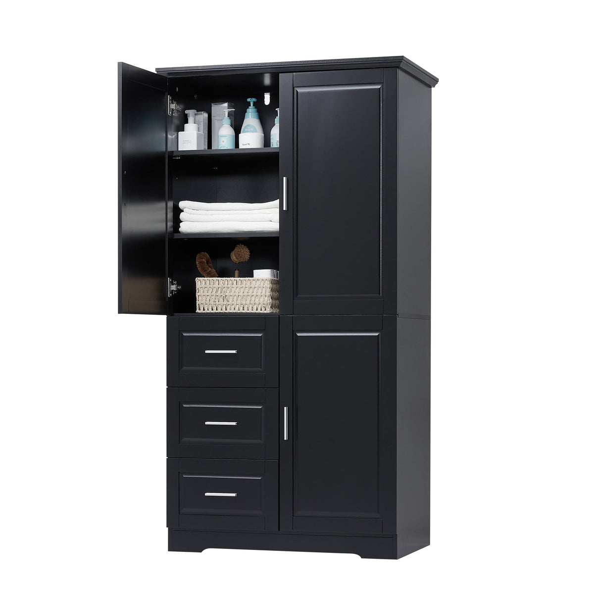Tall and Wide Storage Cabinet with Doors - Black