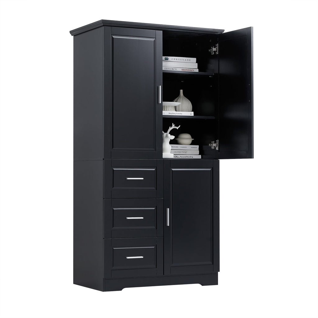 Tall and Wide Storage Cabinet with Doors - Black