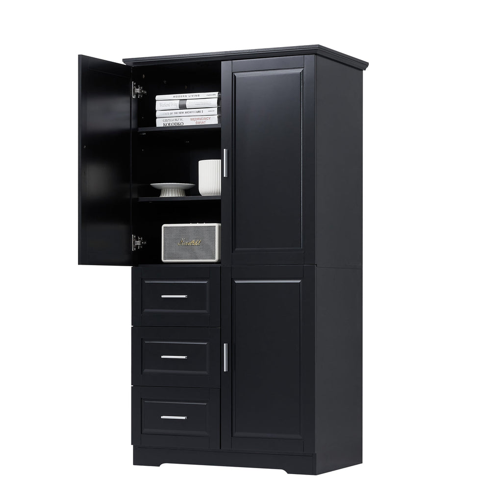 Tall and Wide Storage Cabinet with Doors - Black
