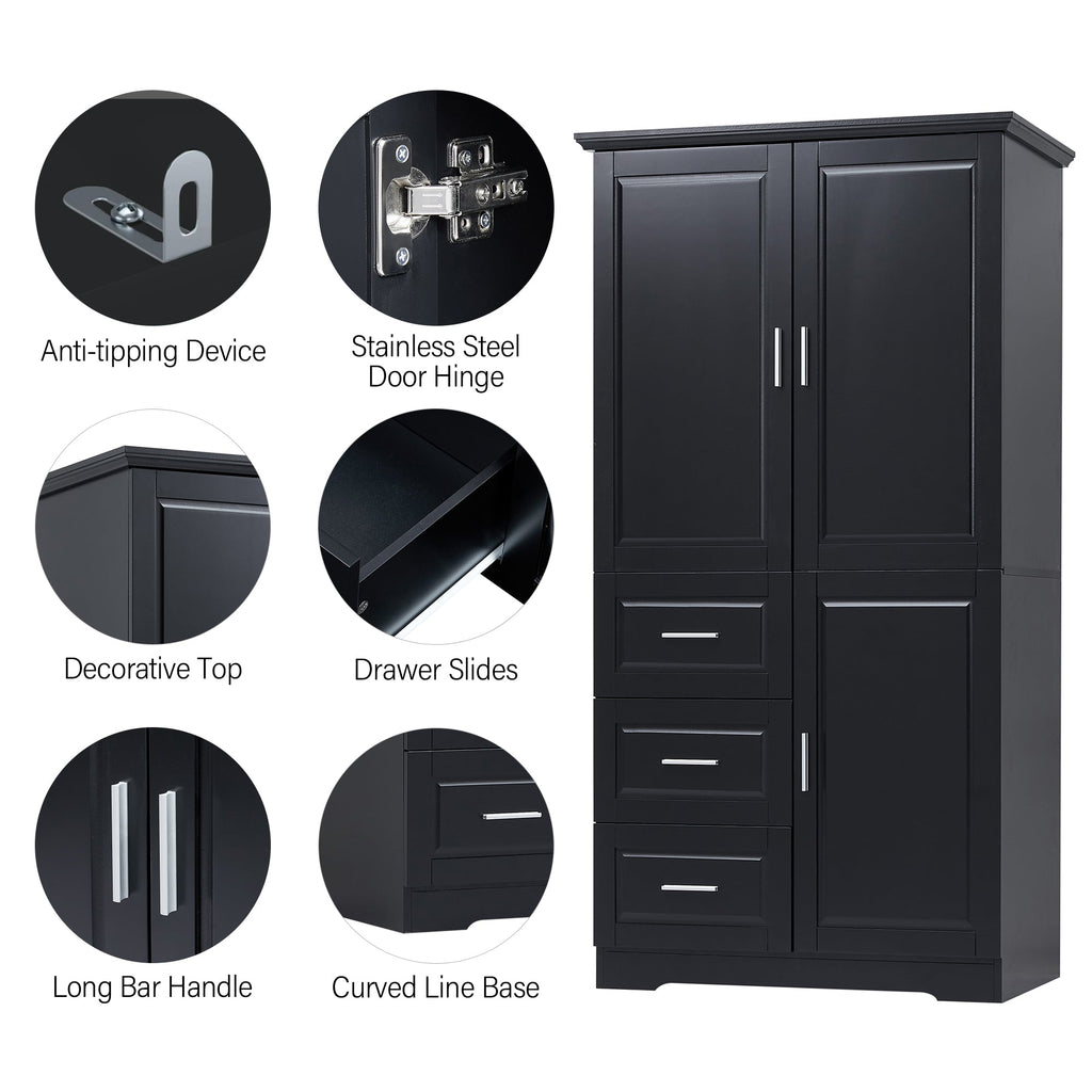Tall and Wide Storage Cabinet with Doors - Black
