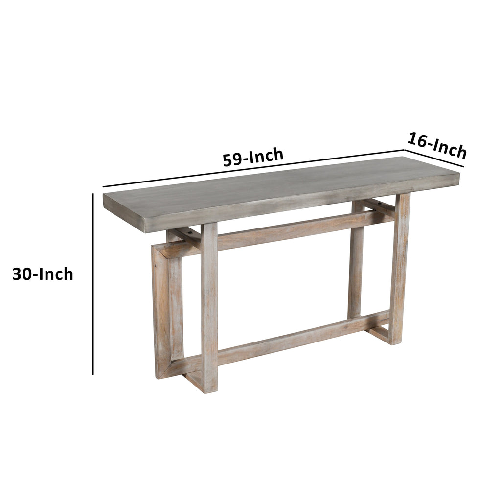 59 Inch Artisan Console Table with Geometric Base - Distressed Matte