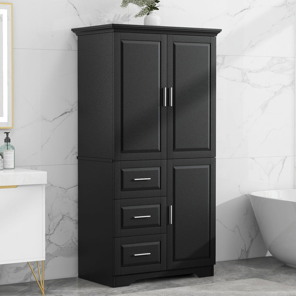 Tall and Wide Storage Cabinet with Doors - Black