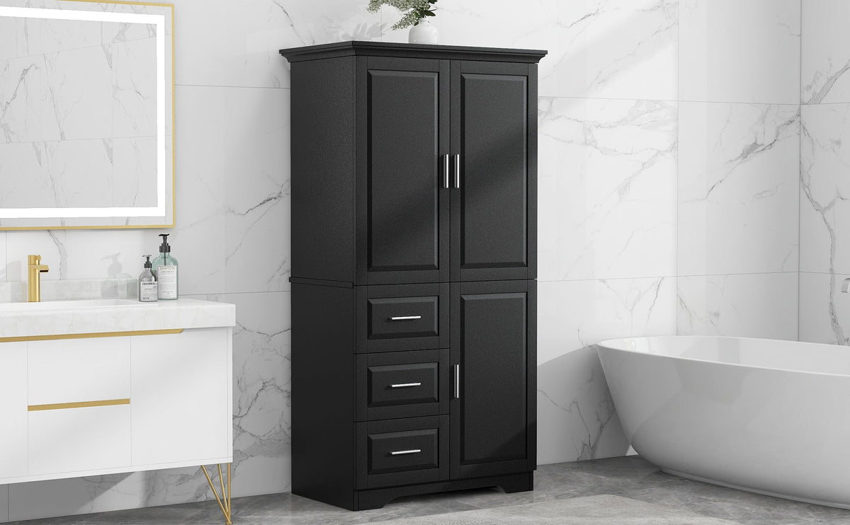 Tall and Wide Storage Cabinet with Doors - Black
