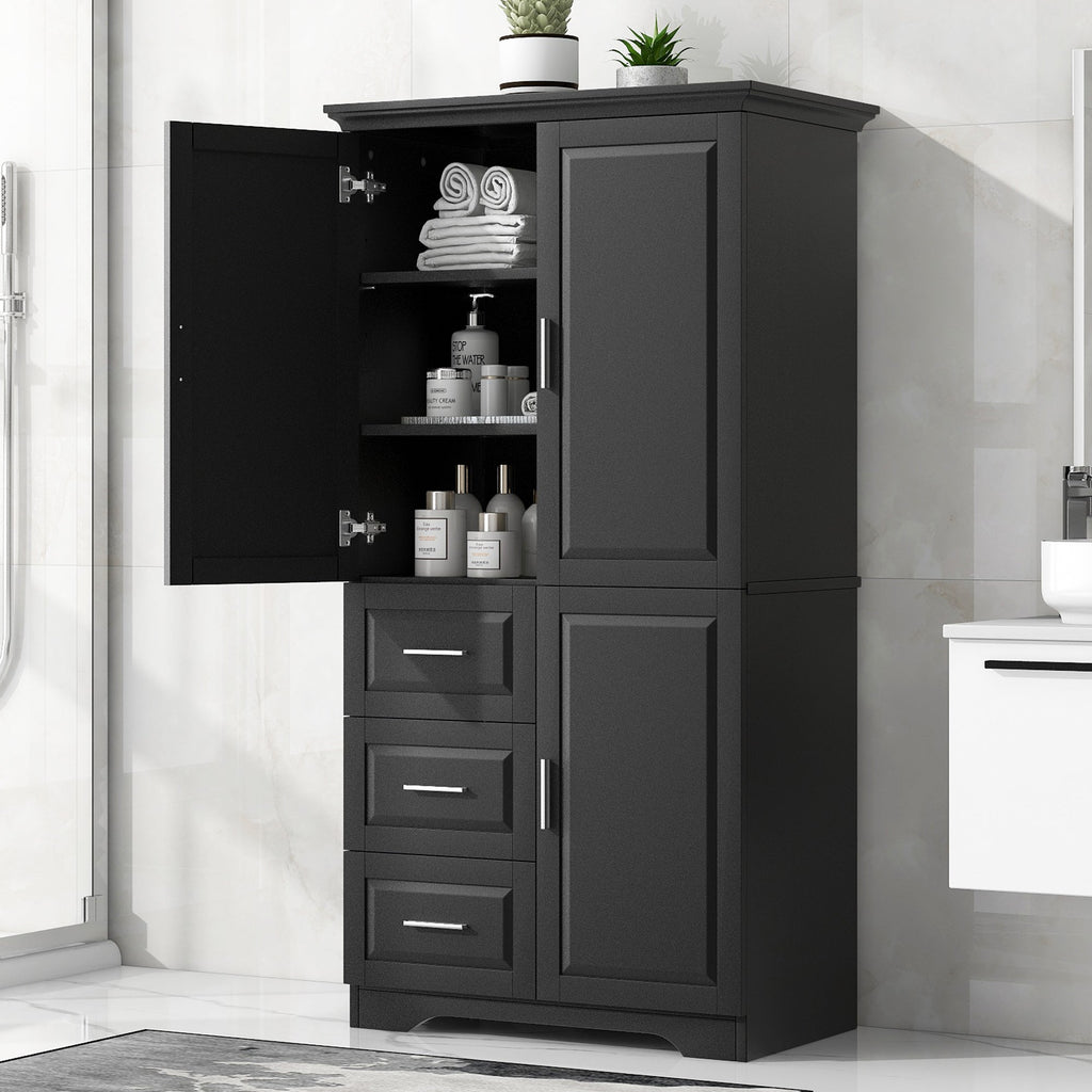 Tall and Wide Storage Cabinet with Doors - Black