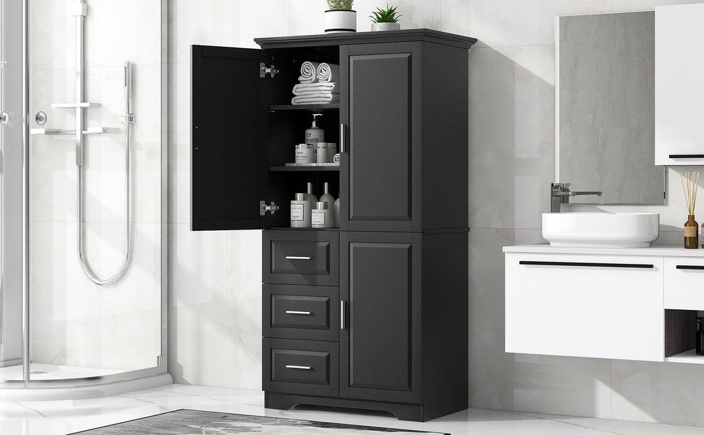Tall and Wide Storage Cabinet with Doors - Black