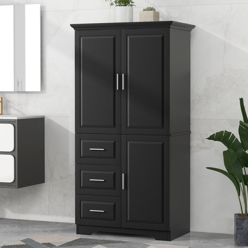 Tall and Wide Storage Cabinet with Doors - Black