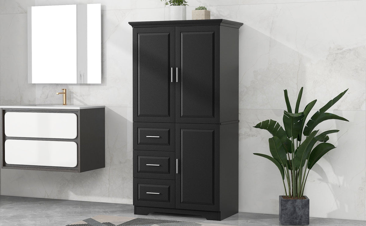 Tall and Wide Storage Cabinet with Doors - Black