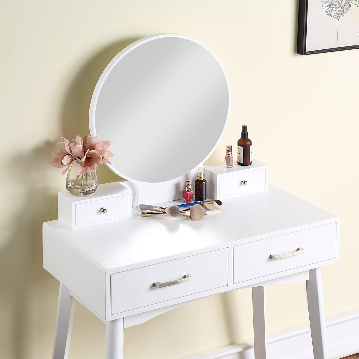 Liannon Contemporary Wood Vanity and Stool Set with Storage Drawers - Natural Wood