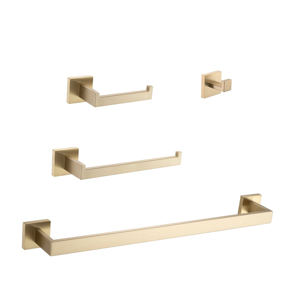 4-Piece Bathroom Hardware Set with Stainless Steel Construction - Brushed Gold or Gold+Matte Black