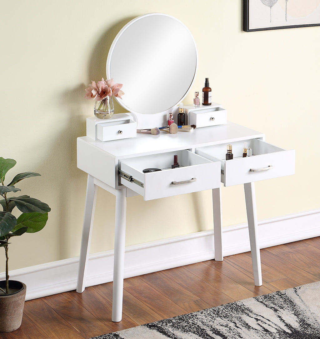 Liannon Contemporary Wood Vanity and Stool Set with Storage Drawers - Natural Wood