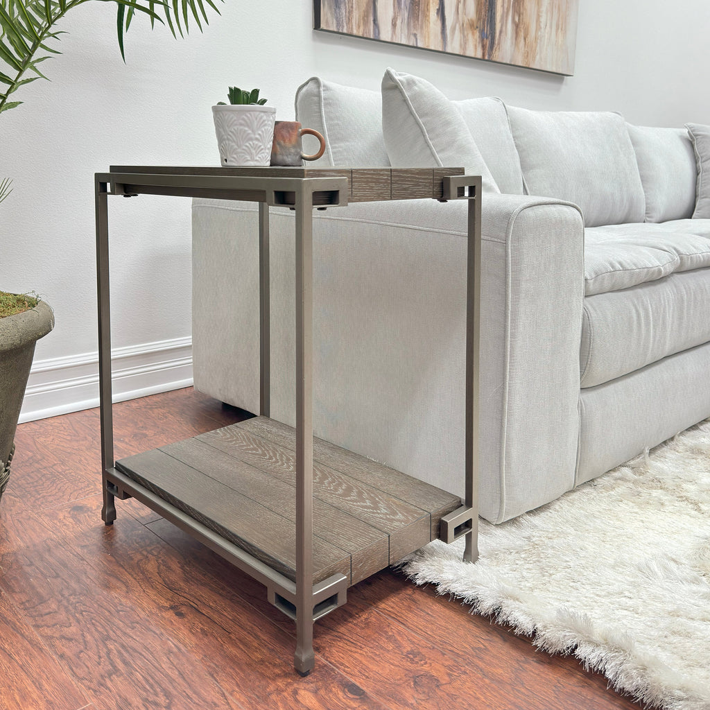 Wood Living Room Chairside Table with Metal Frame - Aged Graphite