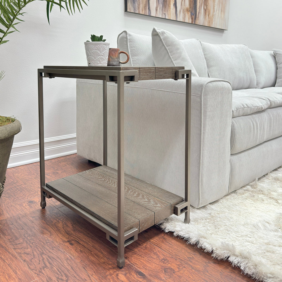 Wood Living Room Chairside Table with Metal Frame - Aged Graphite