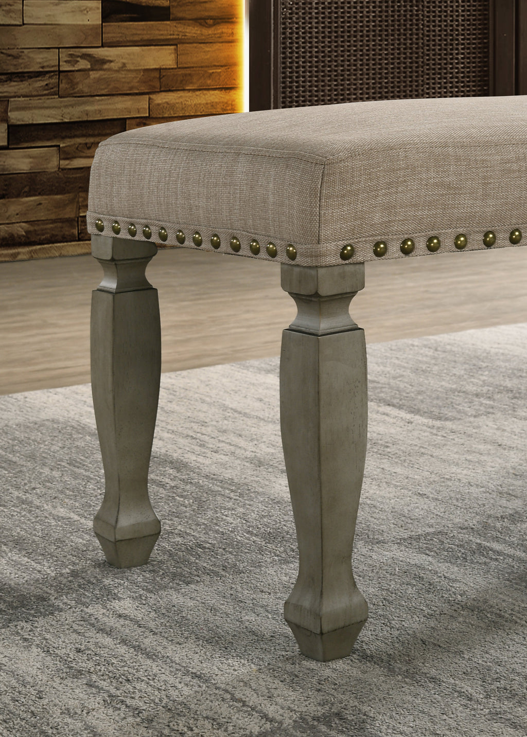 Breda Antique Bench with Cushioned Seat - Tan