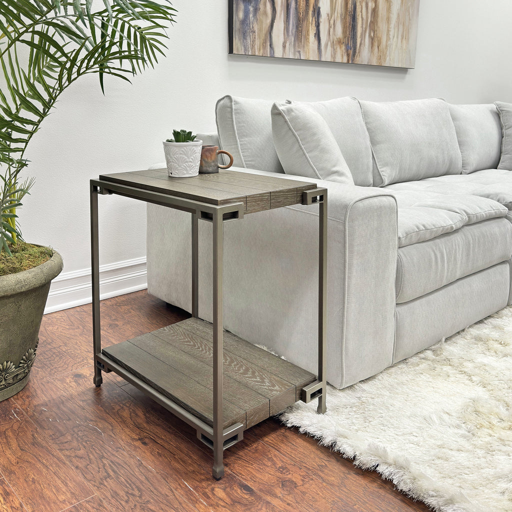 Wood Living Room Chairside Table with Metal Frame - Aged Graphite