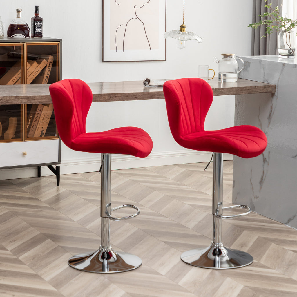 Adjustable Swivel Barstools with Chrome Finish and Upholstered Seat - Set of 2