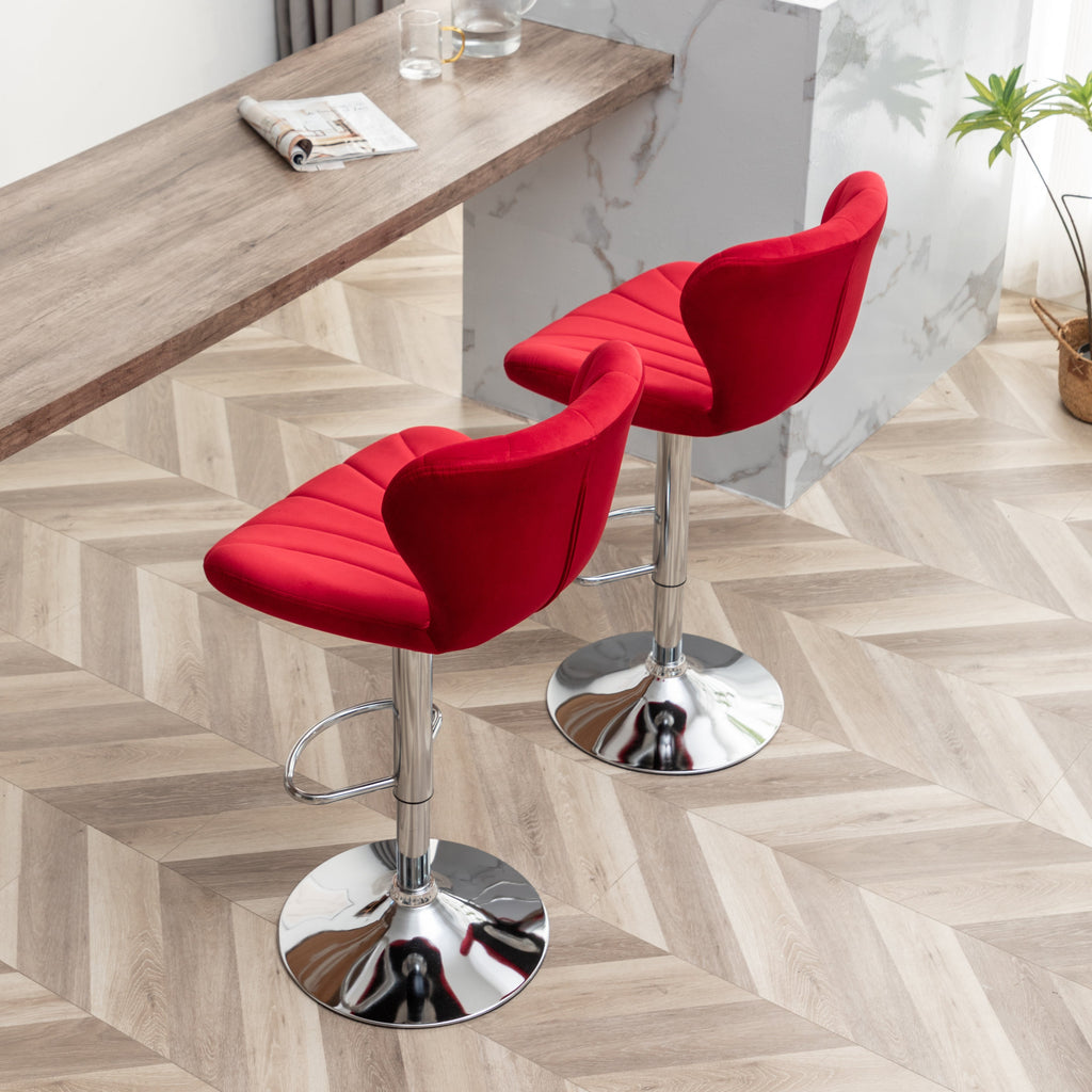 Adjustable Swivel Barstools with Chrome Finish and Upholstered Seat - Set of 2