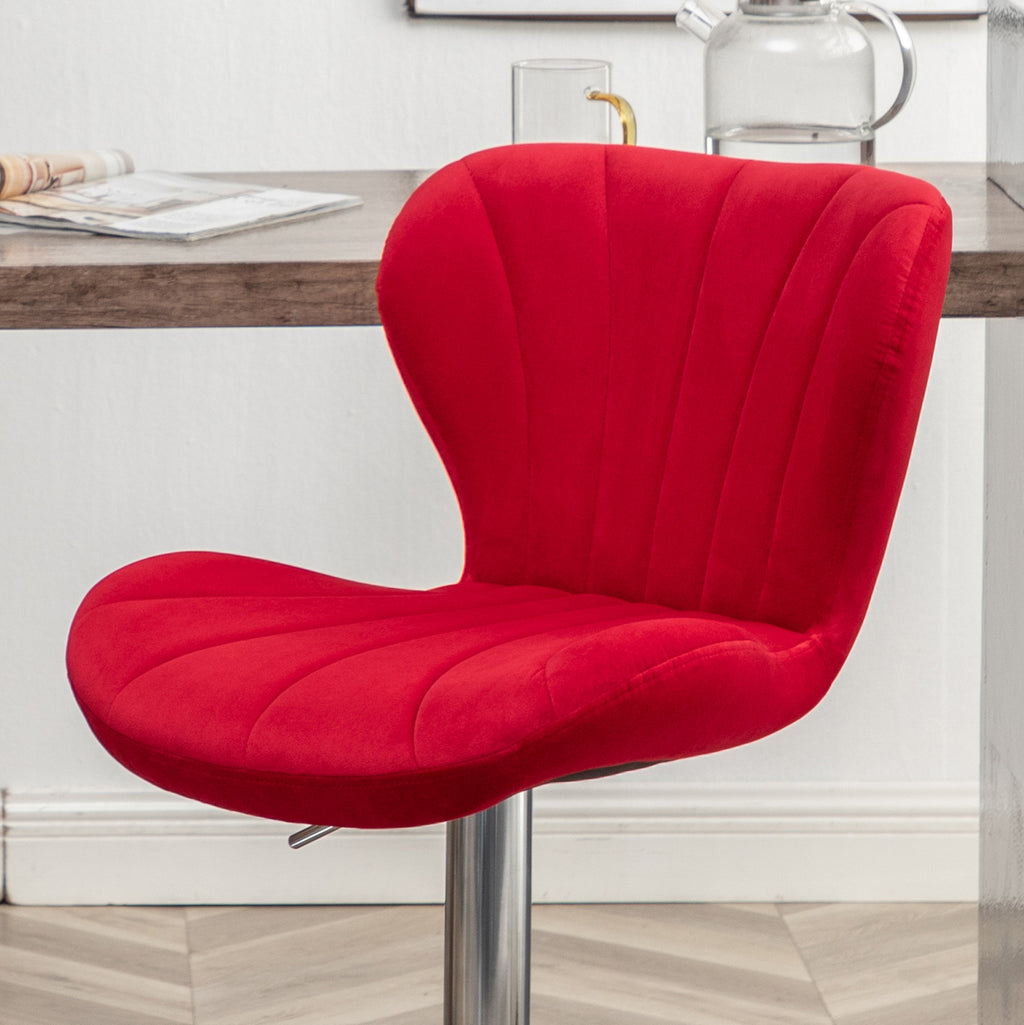 Adjustable Swivel Barstools with Chrome Finish and Upholstered Seat - Set of 2