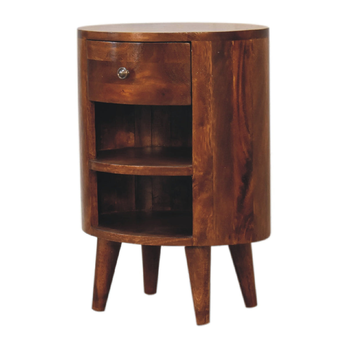 Solid Wood Cortez Nightstand with Drawer and Open Storage - Chestnut Finish