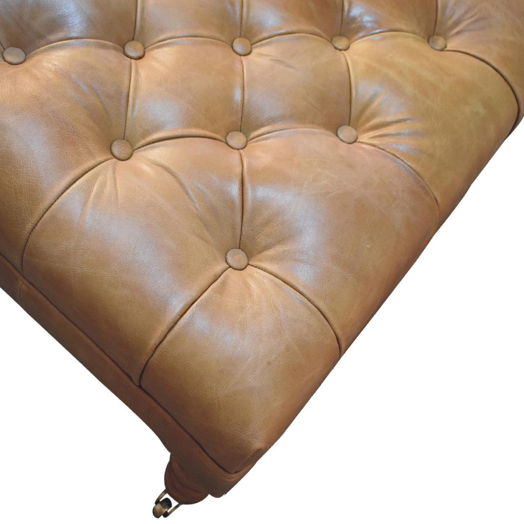 Buffalo Leather Ottoman with Castor Legs - Tan